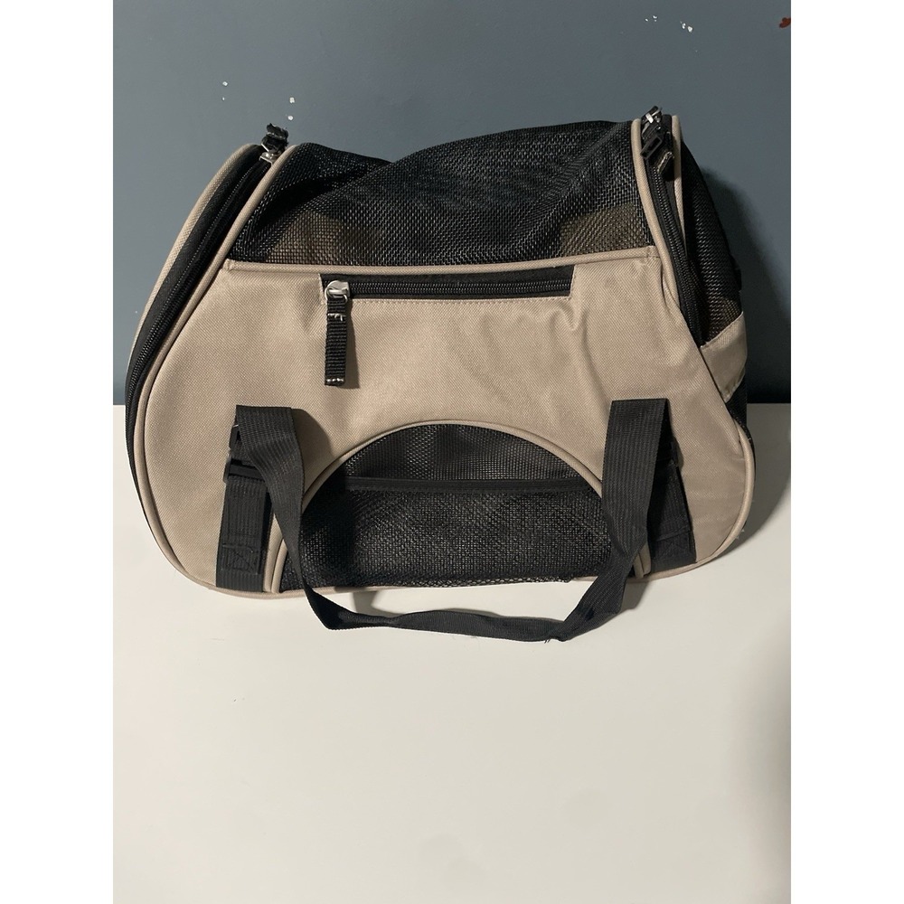 Pet Carrier‎ Bag Airline Approved Soft Sided Travel Tote Beige Black Mesh